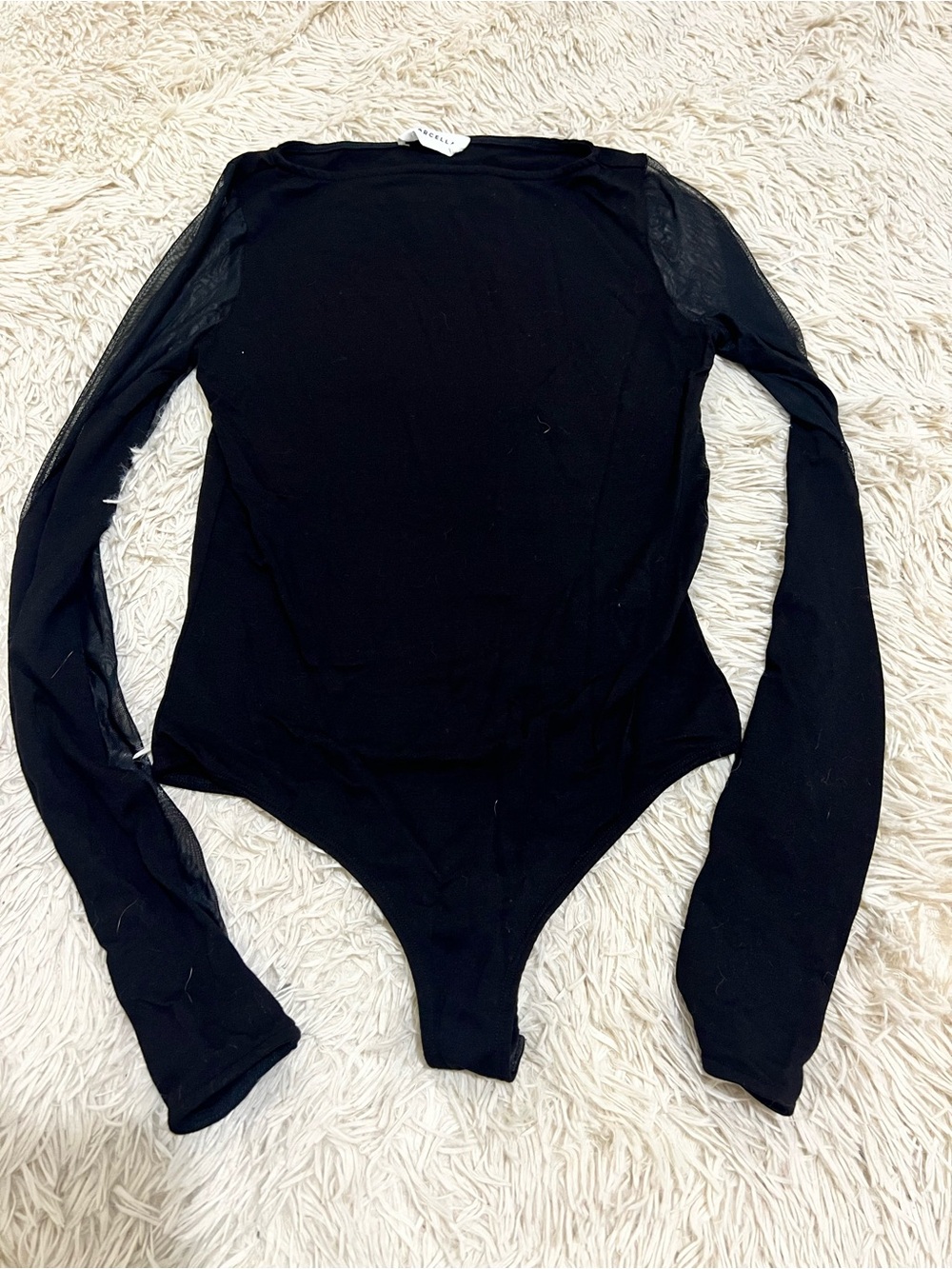 Black Long-Sleeve Mesh-Sleeve Bodysuit